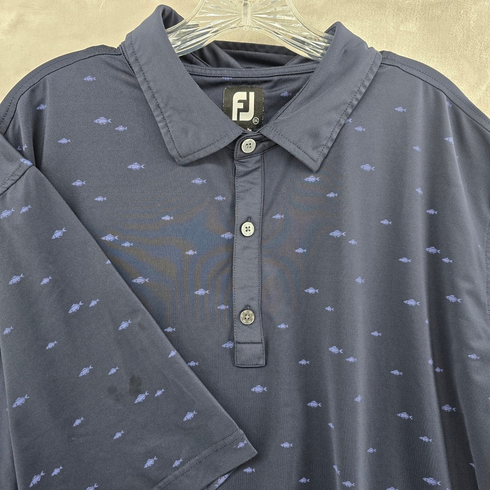 Austin country club FootJoy Polo Shirt Mens 2XL Navy Blue Fish Short Sleeve